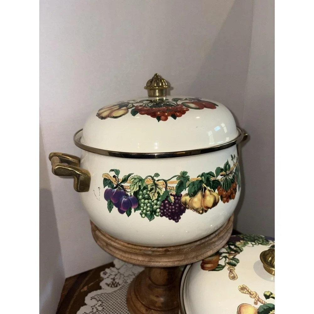 Kensington Garden Enamel and Brass Fruit Pans,5 QT Dutch Oven and 4 QT Casserole